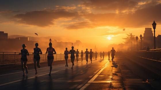 Comunidade de corrida ao pôr do sol